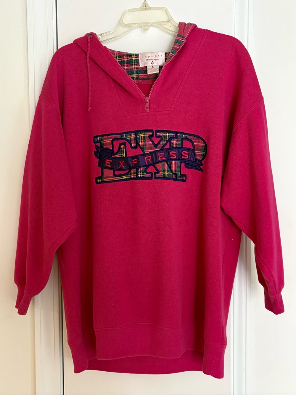 Vintage Express Half-Zip Hoodie with Plaid Logo